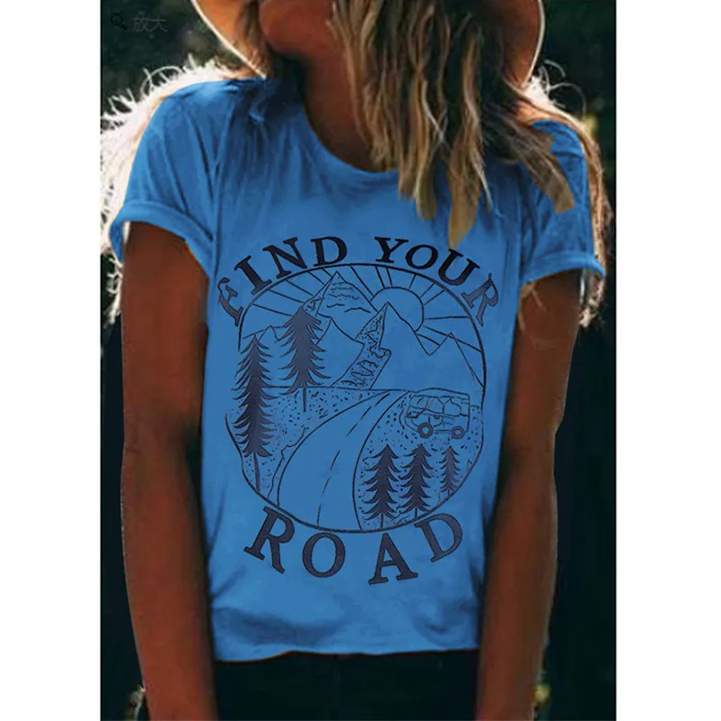 Женская футболка с надписью Find Your Road забавная рисунком повседневные топы