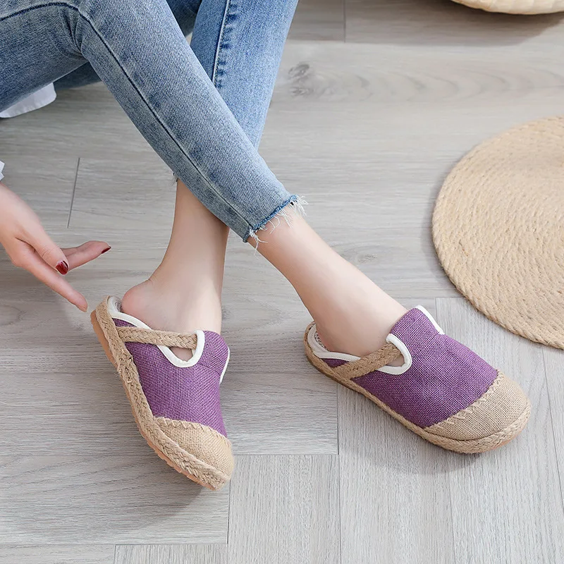 Spring Autumn Women Shoes Flax Slippers Flat Breathable Casual Ladies Linen Slippers Retro National Style Female Slippers