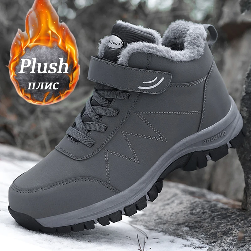 2022 Winter Women Men Boots Plush Leather Waterproof Sneakers Climbing Hunting Shoes Uni Lace-up Outdoor Warm Hiking Boot Man