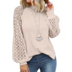 Женские блузки с длинным пышным рукавом, повседневные ажурные женские рубашки, элегантные кружевные офисные дамские блузки с круглым вырезом, модные блузки 2021