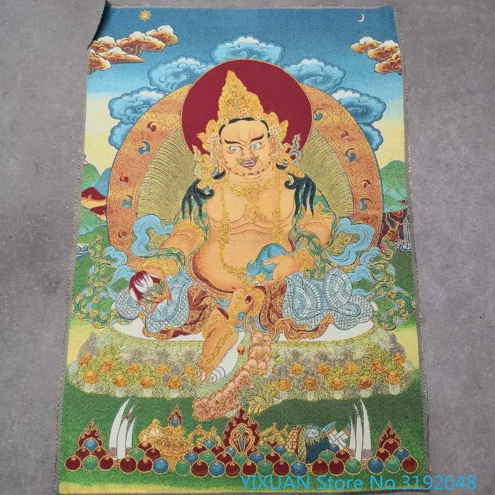 Thangka Бог богатства окрашенная парча окрашенный шелк Вышитое сокровище Tianwang