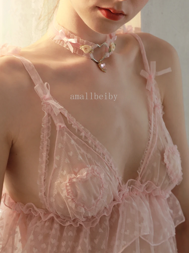 Женская сетчатая ночная рубашка летняя пикантная Ночная на бретелях с