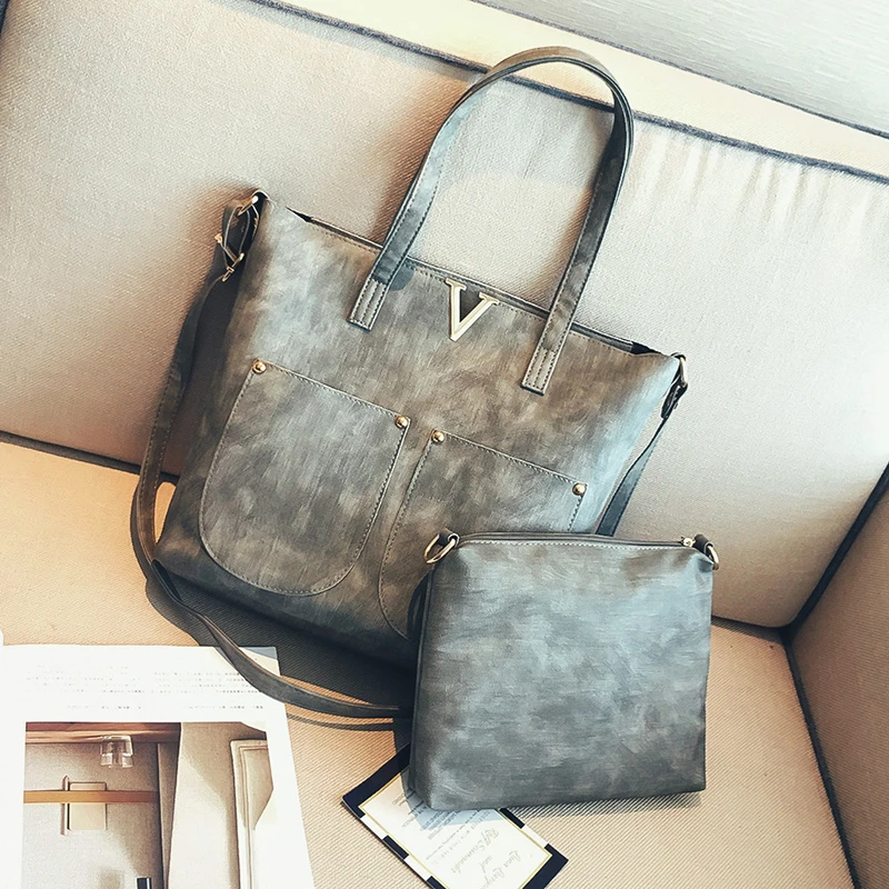 

Retro Oil Wax Leather Tote for Women Composite Bag Large Shopper Bag Luxury Designer Handbags and Purses Vintage Shoulder 2021