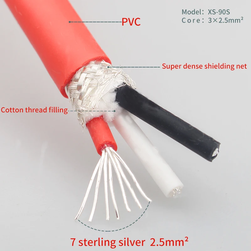 TOP BEST 6N High-purity Pure Silver Audio Power Cable EU/US Red Copper Rhodium-plated Platinum Plug | Электроника