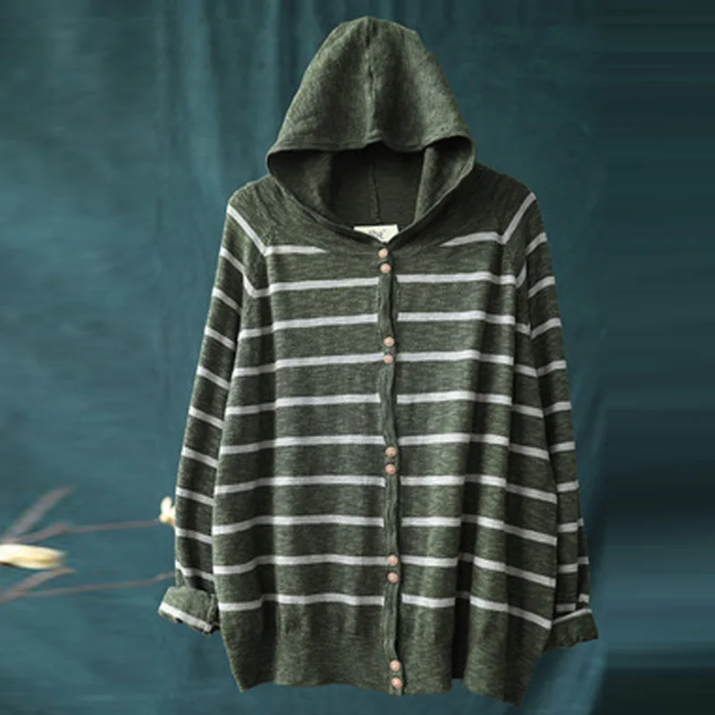 Johnature корейский Повседневный осенний полосатый женский кардиган с карманами и