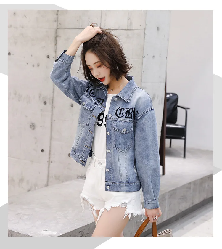 

Denim Jacket Women 2020 Autumn New Fashion Female Long Sleeve Single Breasted Embroidery Flower Outerwear Denim Coats Jacket