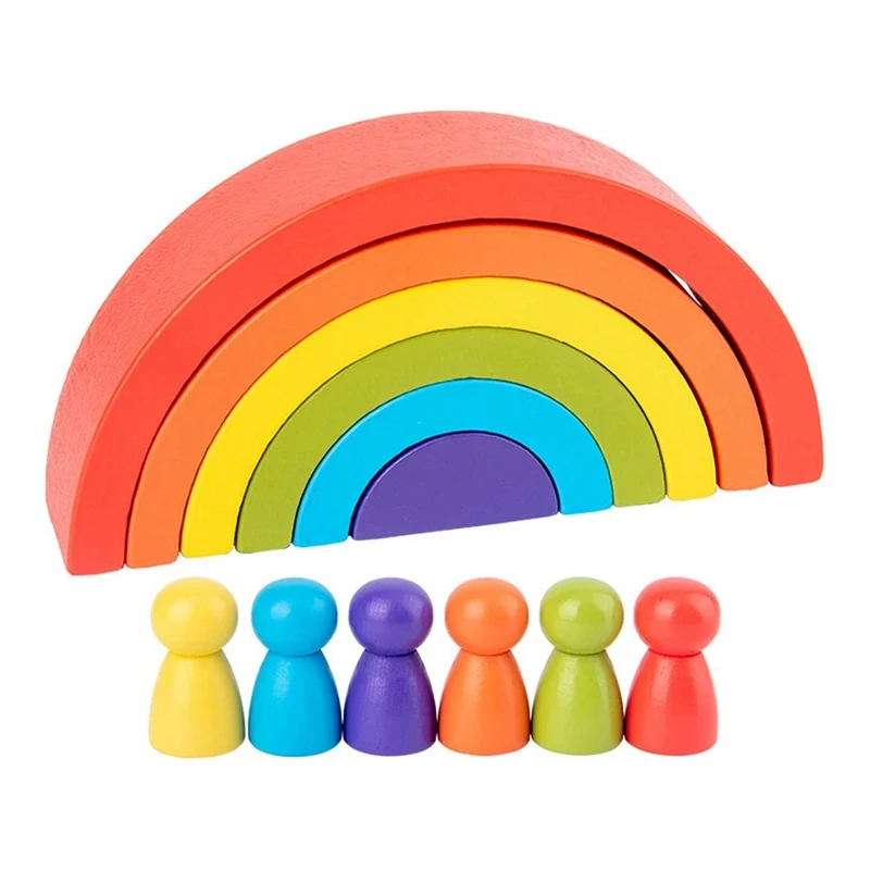 

Wooden Rainbow Puzzle Colored Arch Bridge Assemble Educational Toy Building Blocks Set Shapes Sorting Preschool
