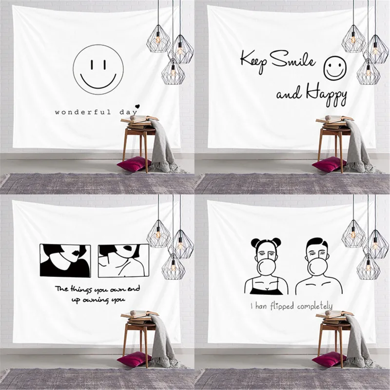 

Fuwatacchi Cute Cartoon Tapestry Letter Print Home Decor Tapestry Wall Hanging Tapestries Wall Rugs Dorm Decoration Blanket