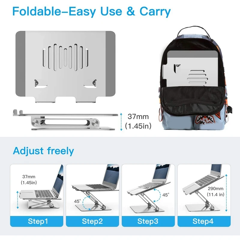 

Laptop Stand, Ergonomic Adjustable Computer Riser for Desk, Aluminum Notebook Holder for Up to 16inch Laptops, Silver