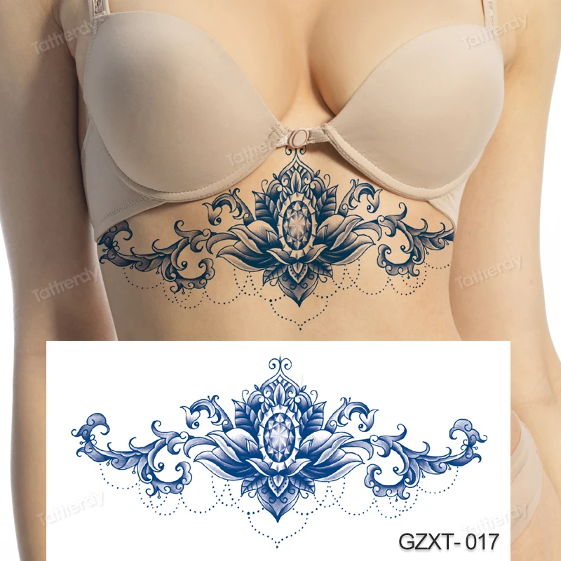 

Waterproof Temporary Tattoo Sticker Mandala Flower sexy Fake Tatoo big Size Flash Tatto on Breast Chest Waist for Women Girl