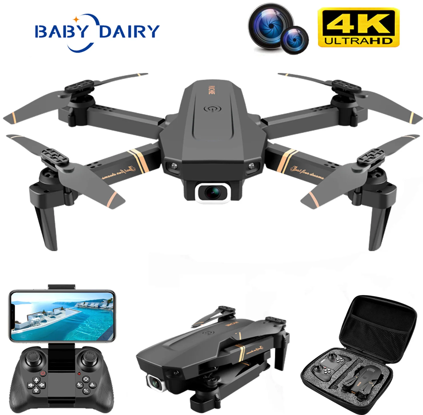 

BABY DAIRY V4 Rc Drone 4k HD Wide Angle Camera 1080P WiFi Fpv Drone Dual Camera Quadcopter Realtime transmission Helicopter Toys