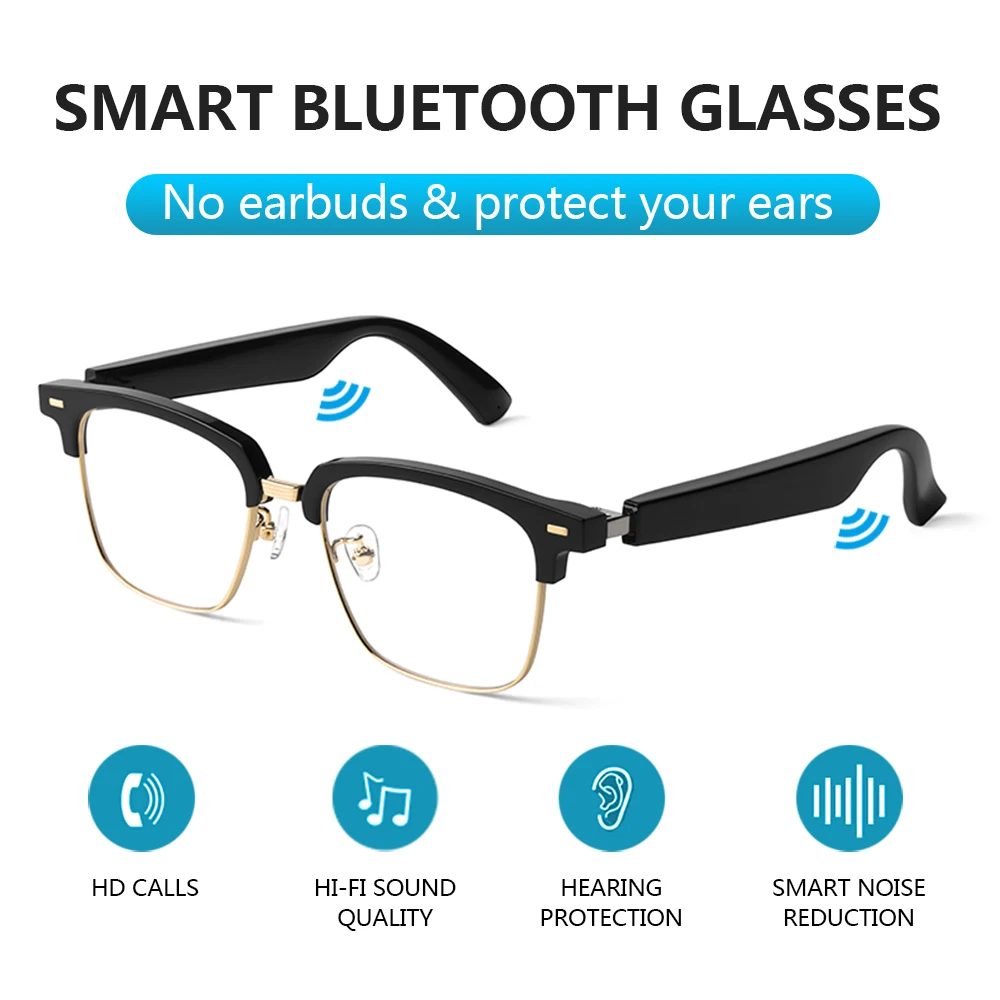 Smart Bluetooth Glasses Men Fashion Smart Sunglasses Ladies Glasses Music Audio Language Assistant for IPhone Android Xiaomi