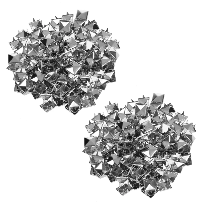 

200 Pcs 10mm Leathercraft DIY Metal Punk Spikes Spots Pyramid Studs Goth-Silver