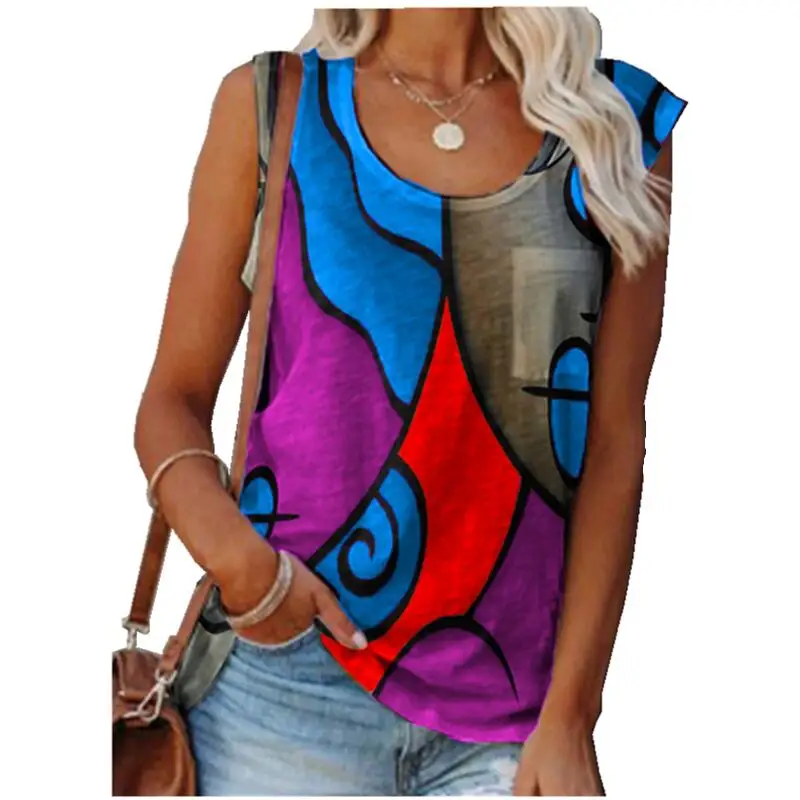 

Harajuku Oversized T Shirt Women Sleeveless Tops Summer T-Shirts Casual Graphic Shirts Plus Size Elegant Pullover Tank Tops