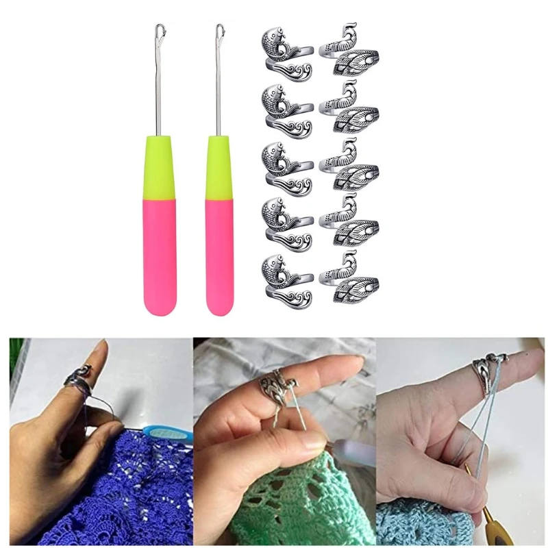 

10 Pieces Adjustable Knitting Loop Ring Crochet Loop Thimble Knitting Accessorie 667D