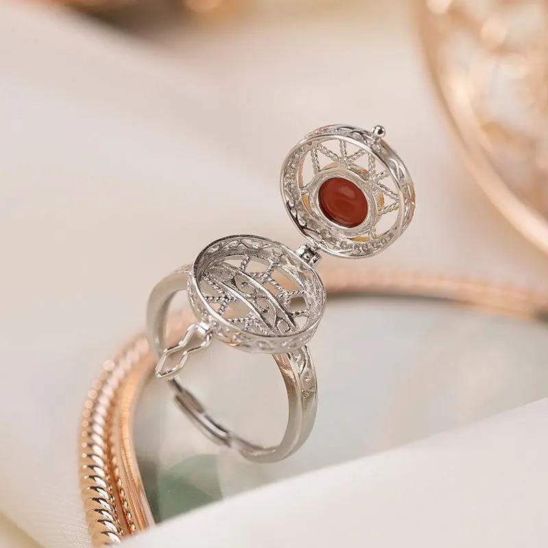 

MIQIAO Adjustable Silver Agate Ring Jewellery 925 For Women Natural Stone Fashion Dainty Unusual Cool Stuff Box Can Be Opened