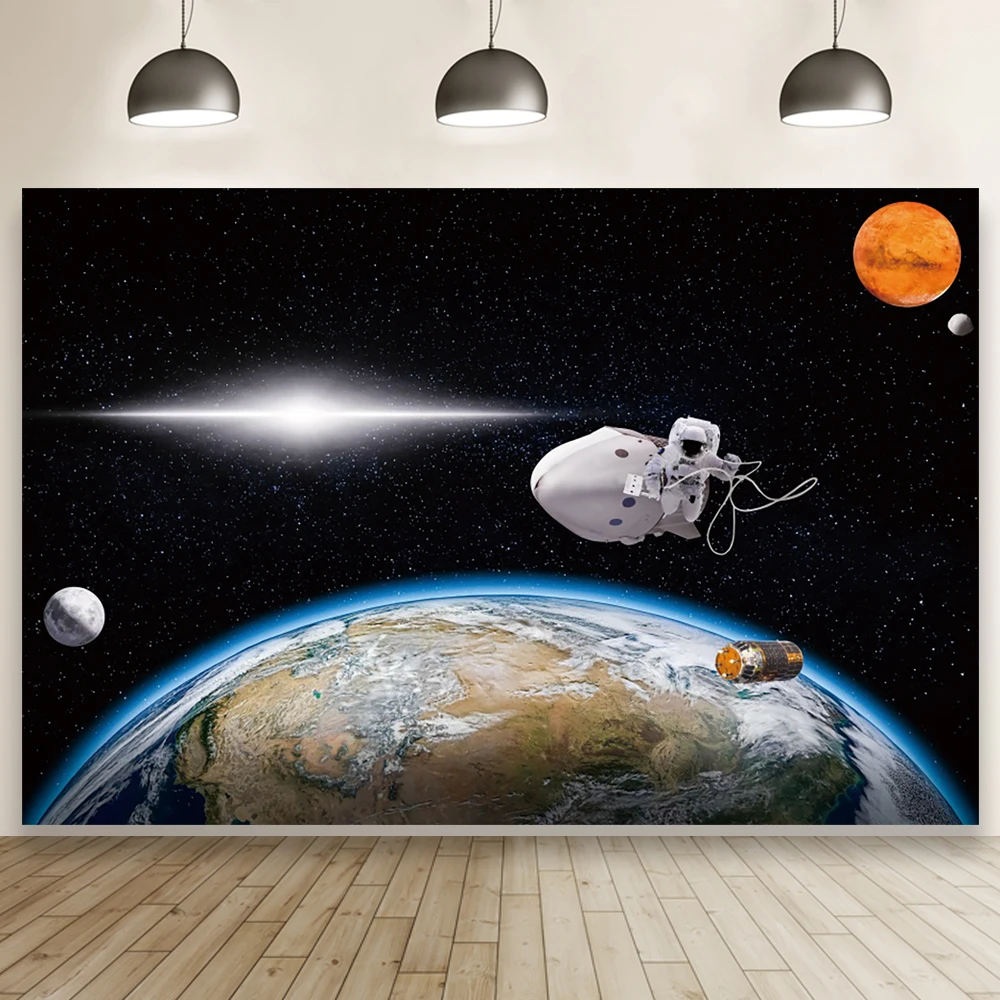 

Фотофон Вселенная космический корабль планета Звездная фотография мальчик спальня декор ребенок семейный портрет фотосессия плакат