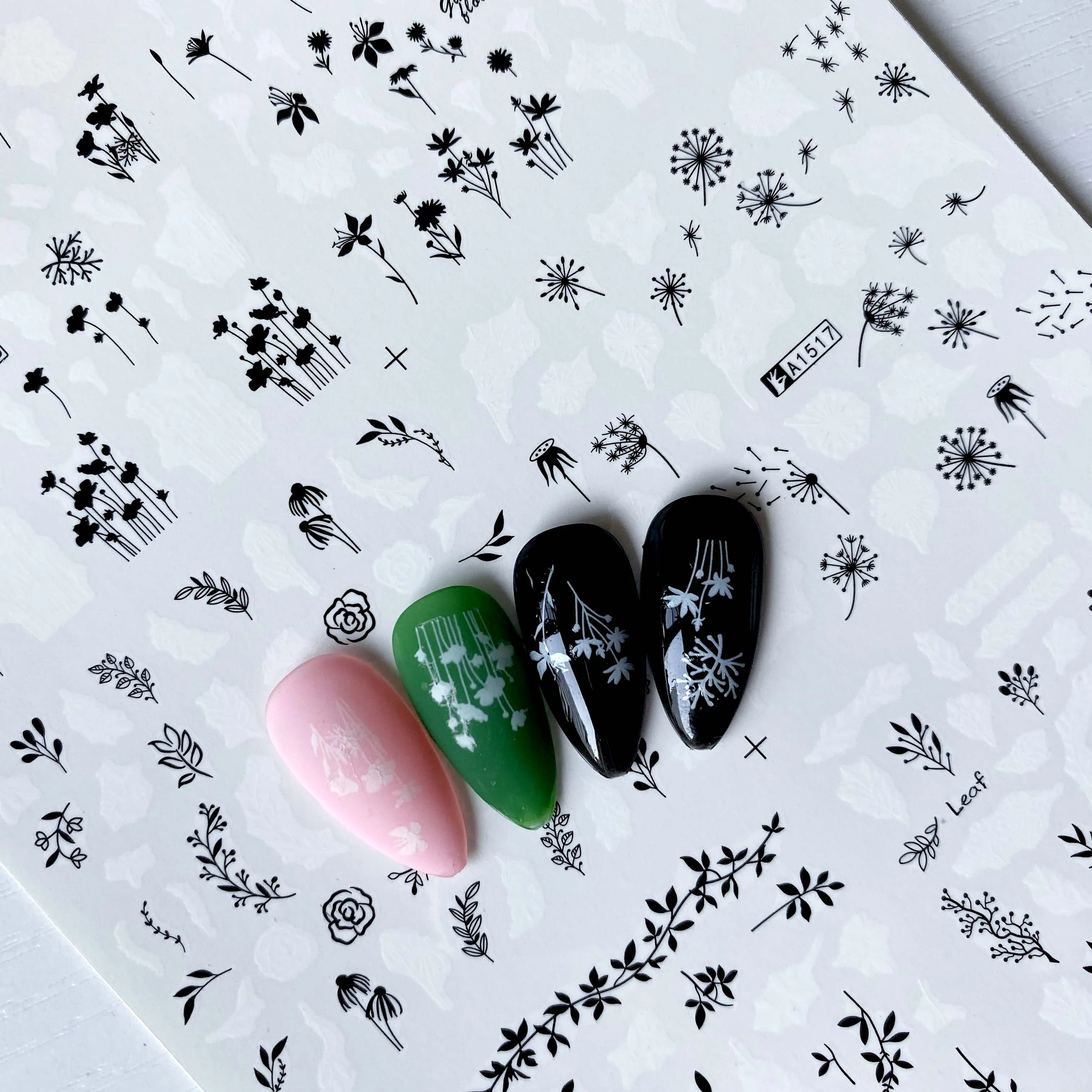 60 дизайнов черно-белых летних растений наклейка для дизайна ногтей слайдер серия