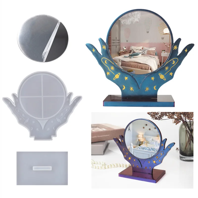 DIY Mirror Mold Fashion  Crystal Epoxy Resin Desktop Makeup Mirror Silicone Mold Handmade