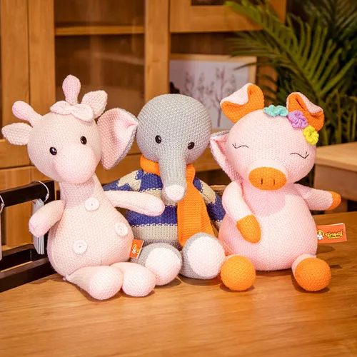 

1pc New Soft Woolen Peluches Animals Toys Customize Cotton Knitted Pink Stuffed Teddy Bear For Child Kawaii Accessories
