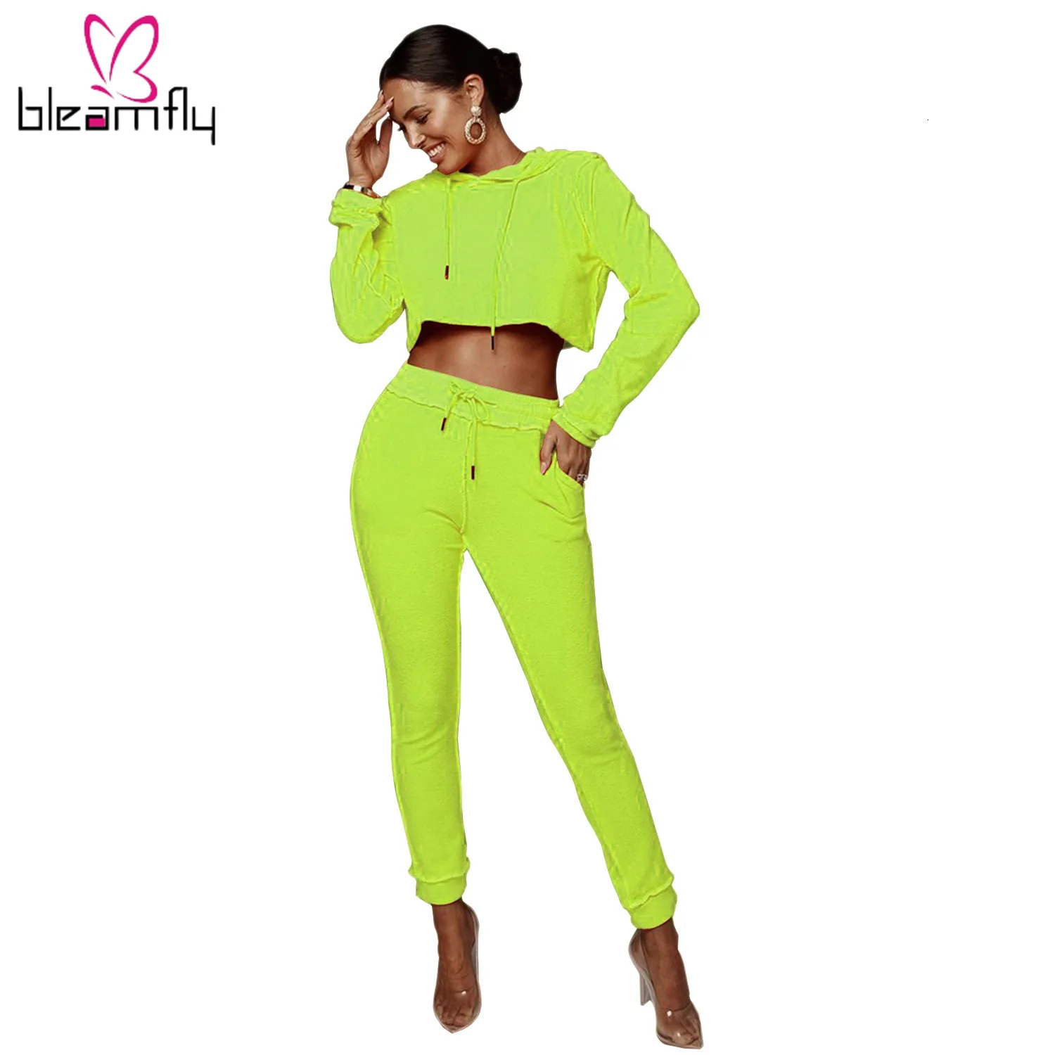 Осенняя Женская однотонная толстовка с капюшоном и длинным рукавом костюм со