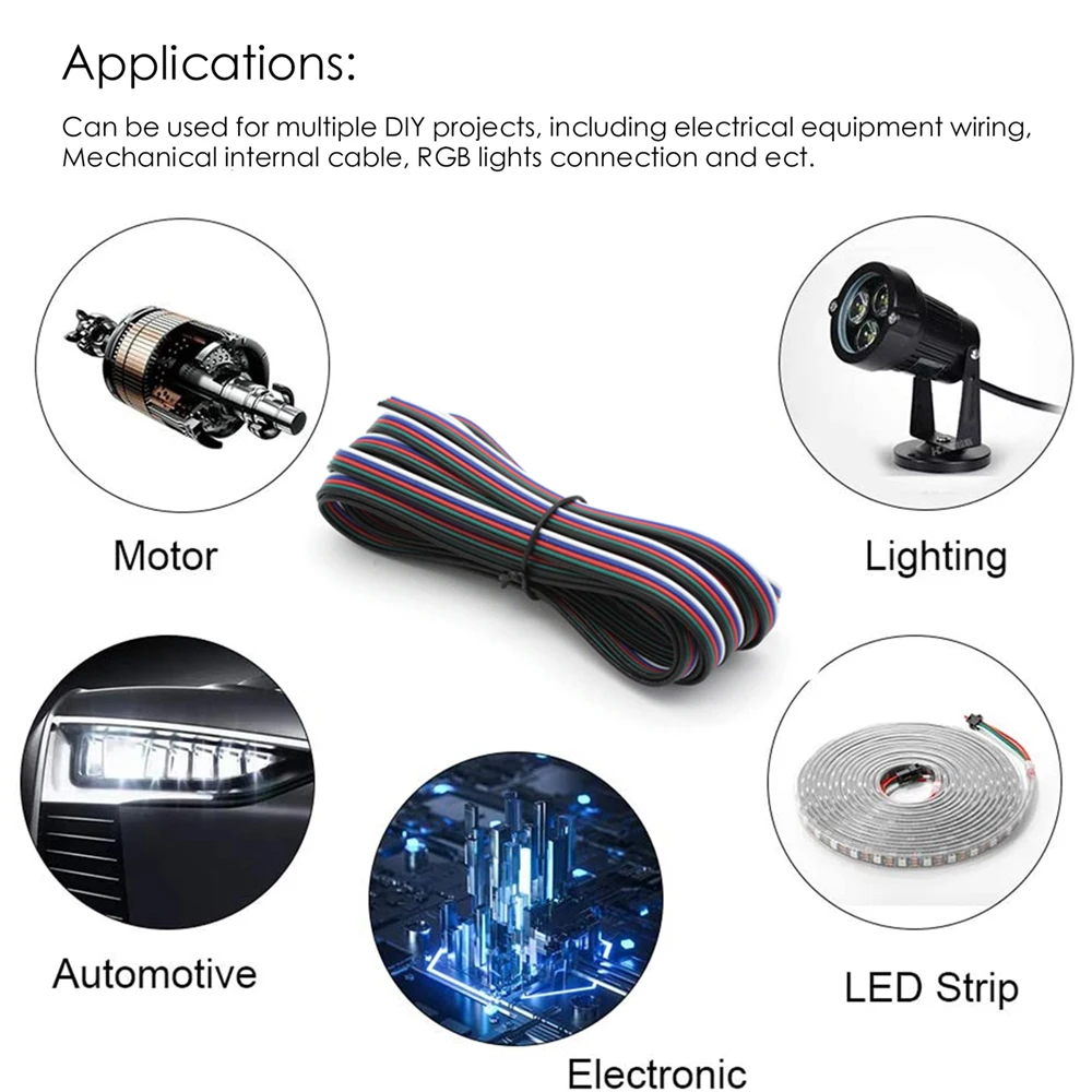 

1/5/10/20/50/100M 5 PIN Electrical Wires Extenion Cable Flexible cord 22AWG LED Extend inlead Car wire DIY For LED Strip Lights
