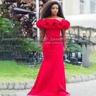 Красные платья подружки невесты с юбкой-годе и оборками, с открытыми плечами, 2021, длинные черные африканские женские платья для свадебной вечеринки, официальное платье