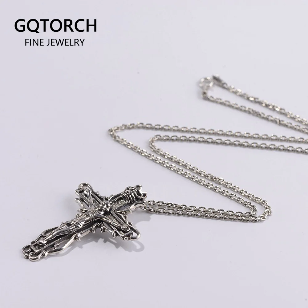 Настоящее чистое 925 пробы Серебряное Распятие Иисуса подвеска Мужская ретро
