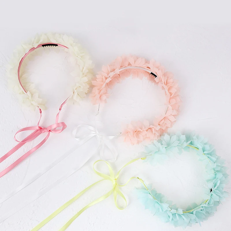 Милая Феи кружевная Длинная лента с цветами корона повязка на голову аксессуары