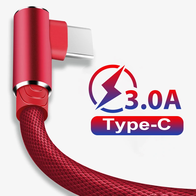 L 90 градусов USB C кабель для Samsung S9 S10 Plus Quick Charge 3 0 Прямоугольный Type зарядный