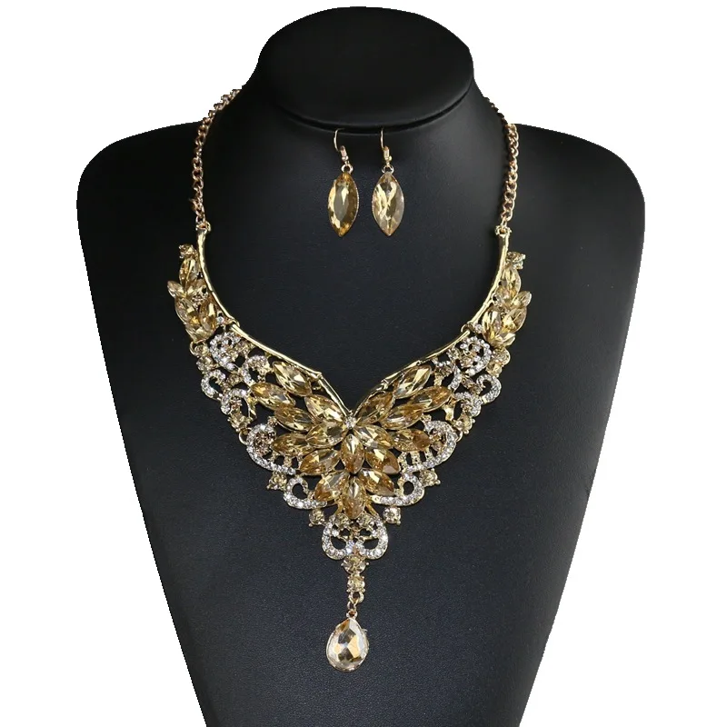 

Jewelry Earrings African Wedding Set Earring Set Jewelry Africa and Europe Colorful Exaggerated Necklace and Earring Luxury Set