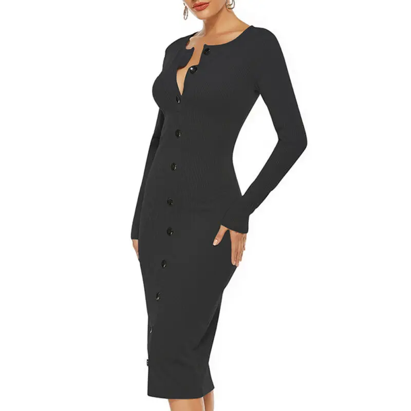 

Womens Long Sleeve Bodycon Dress Ladies Evening Party Slim Casual Jumper Dresses