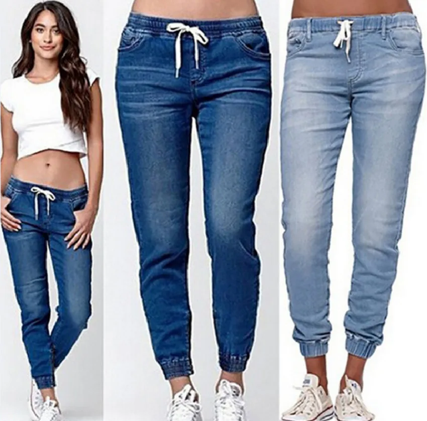 

Women's pant swomen's fashion jeans Women's jeans lace-up washed feet lantern denim trousers women