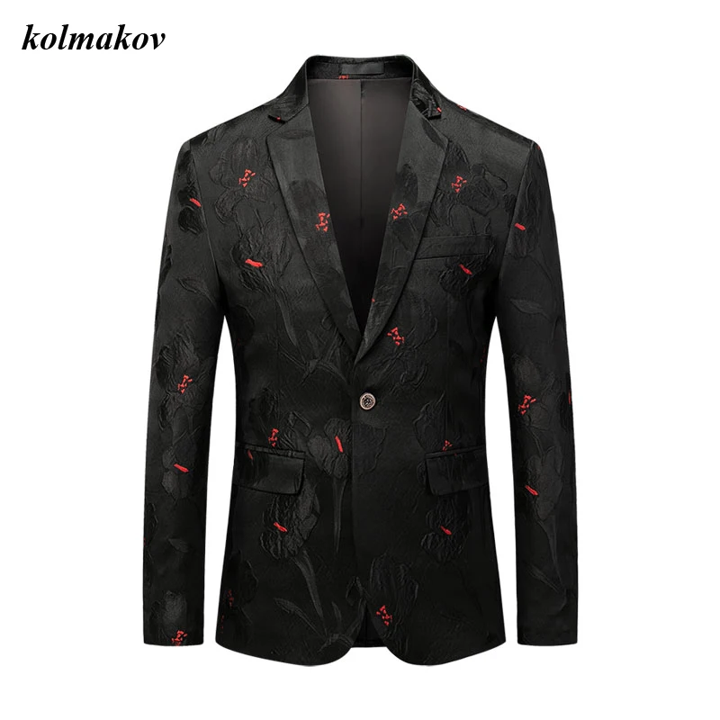 New Arrival Spring Style Men Boutiqe Black Jacquard Blazers Fashion Casual Slim Single Buttom Men's Suit Coat Plus Size M-6XL