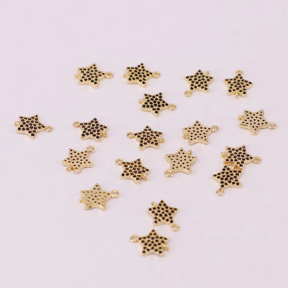 

10pcs/bag 8mm five-pointed star connector with black cz high quality gold plated jewelry DIY material