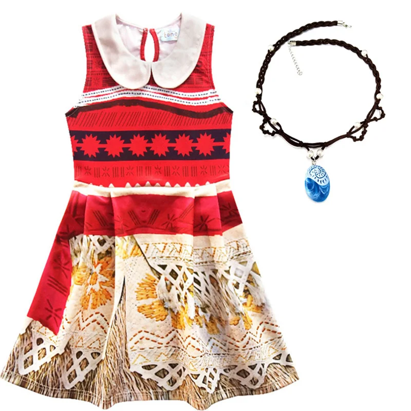 Hot Baby Girls Moana Cosplay Costume For Kids Vaiana Princess Dress Clothes With Necklace Halloween Costumes Gifts Girl | Тематическая