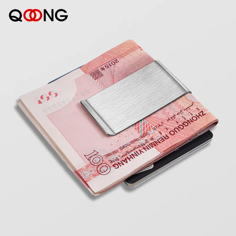 QOONG Нержавеющая сталь тонкое двухстороннее Для мужчин женщин зажим для денег