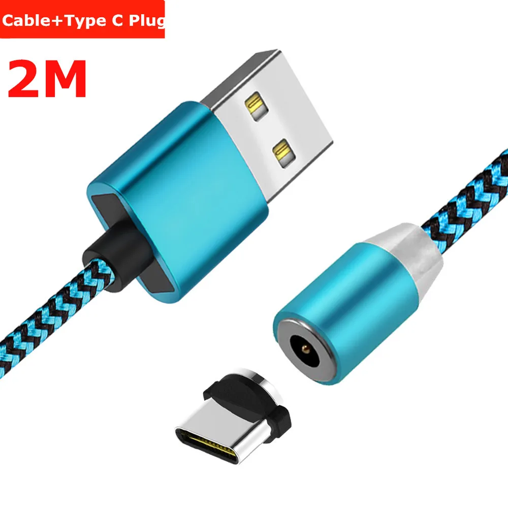 НИСИ 1 м 2 м светодиодный магнитный кабель type C для huawei Mate10/20/30/P10/P20 Pro samsung S9/S8 Xiaomi Mi6 круглый USB C нейлоновый зарядный кабель - Цвет: 2M Mint TypeC Cable
