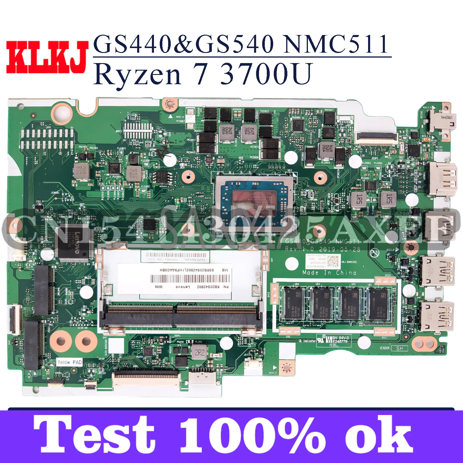 Günstig KLKJ GS440 & GS540 NMC511 Laptop Motherboard Für Lenovo Ideapad S145-15API Original Mainboard 4GB-RAM Ryzen 7 3700U (R7-3700U)
