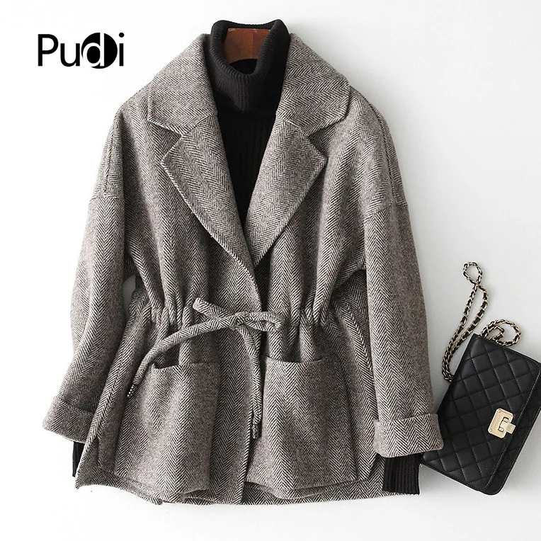 PUDI RO18101 Женская Осенняя зимняя новая шерстяная куртка в елочку с длинным стильным карманом пальто для отдыха