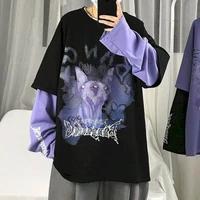 autumn high street diablo long sleeved mens fake two piece t shirt male students korean loose clothes trendy mens clothing