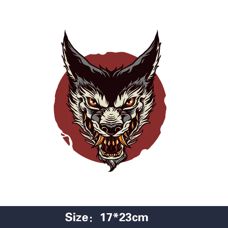 

patches for clothing Appliqued Men's wolf head printing patch heat transfer patch