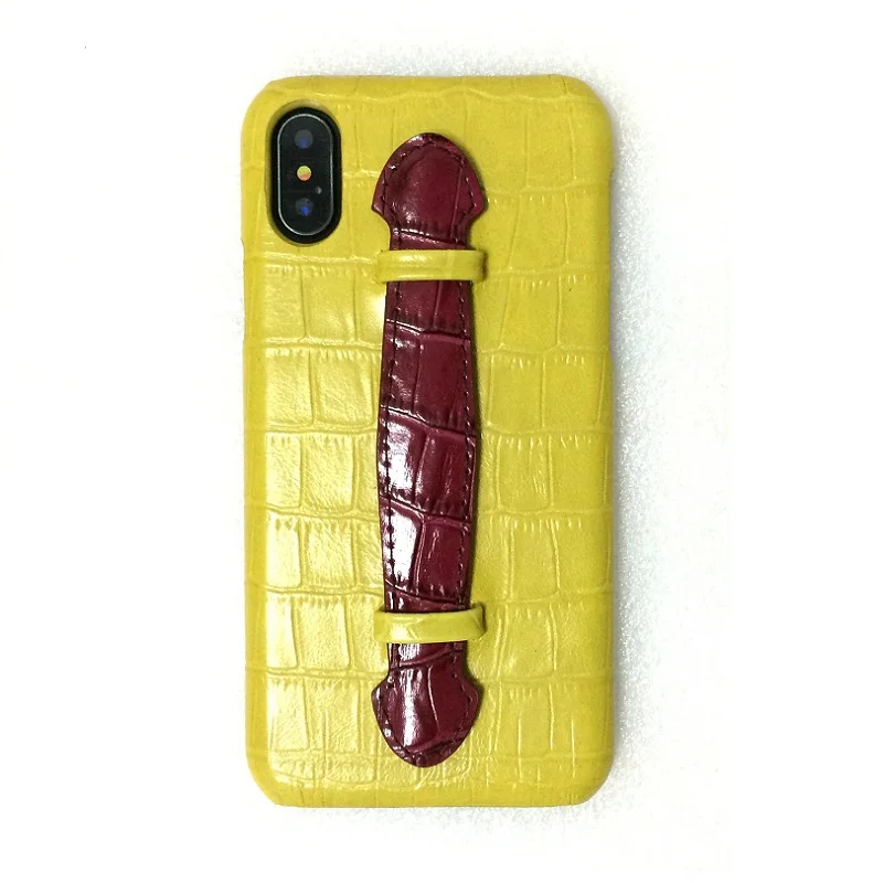 Maroon Strap Case Чехлы для телефонов из натуральной кожи с ремешком на руку для iPhone X XS Max 7 8 Plus, Роскошные тонкие чехлы из крокодиловой кожи желтого цвета - Color: Maroon Strap Case