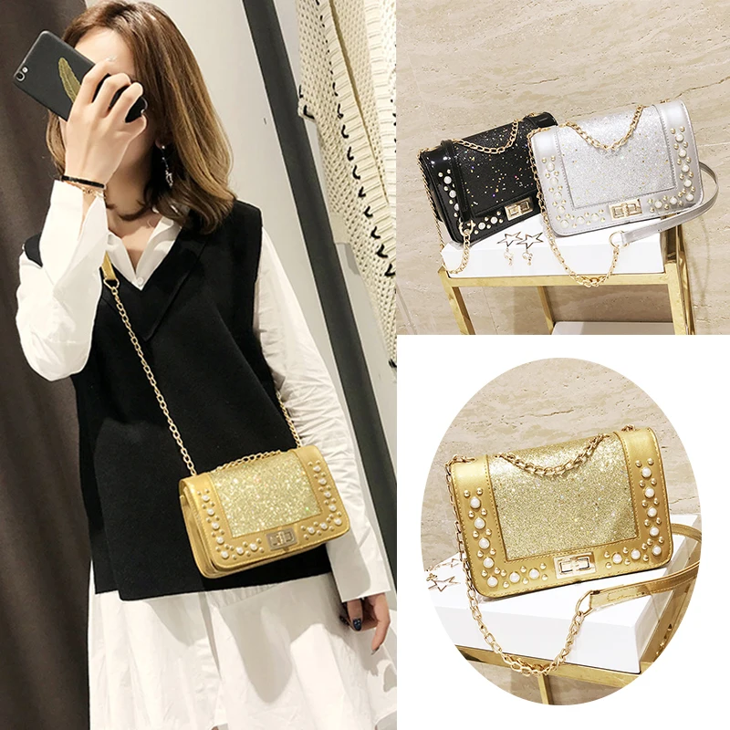 

Women Leather Bag Paillette Purse New style Cute Fashion Small Messenger Handbag