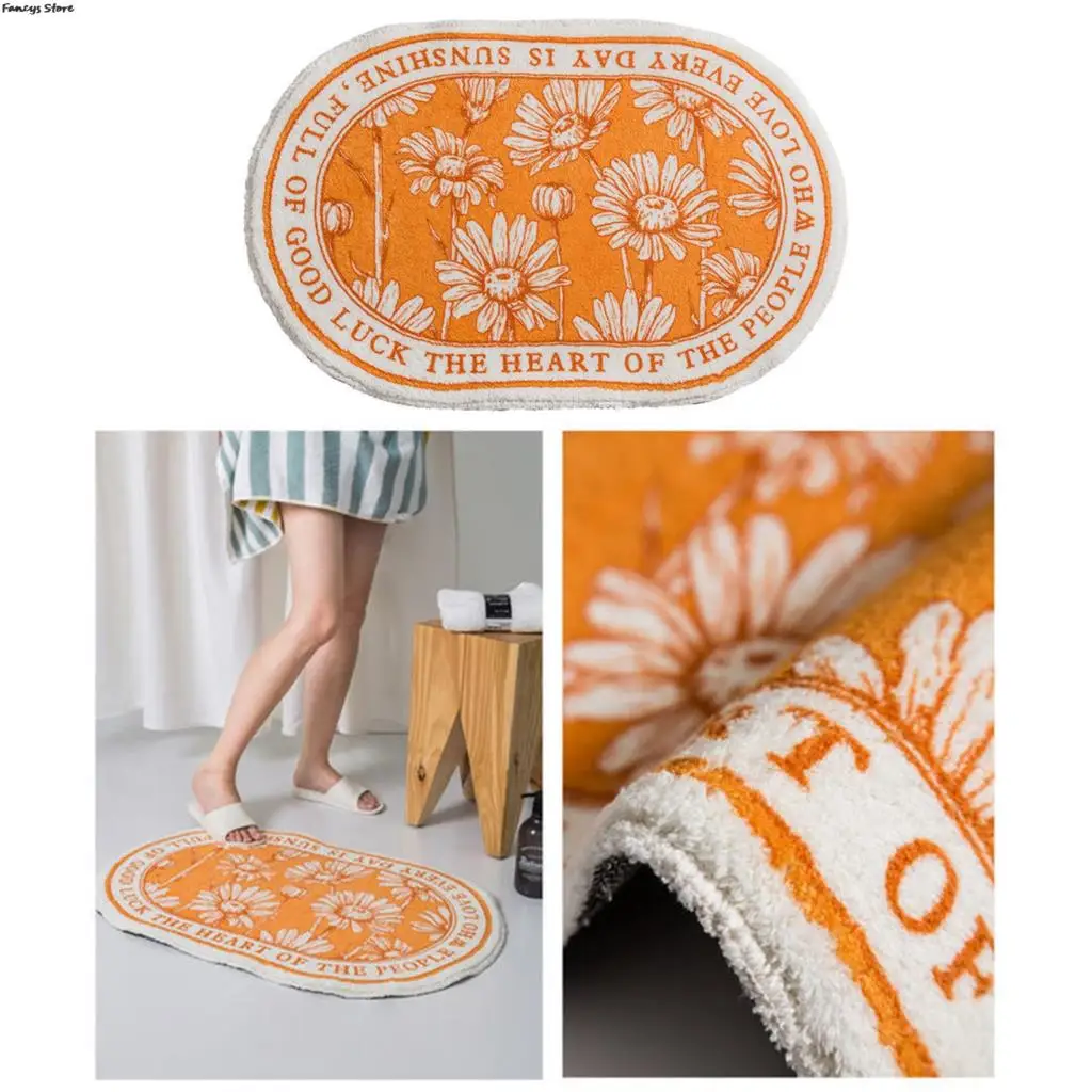 Pastoral Style Oval Floor Mat Indoor And Outdoor Plant Daisy Pattern Absorbent Non-slip Machine Washable Soft Suede Blanket | Дом и сад