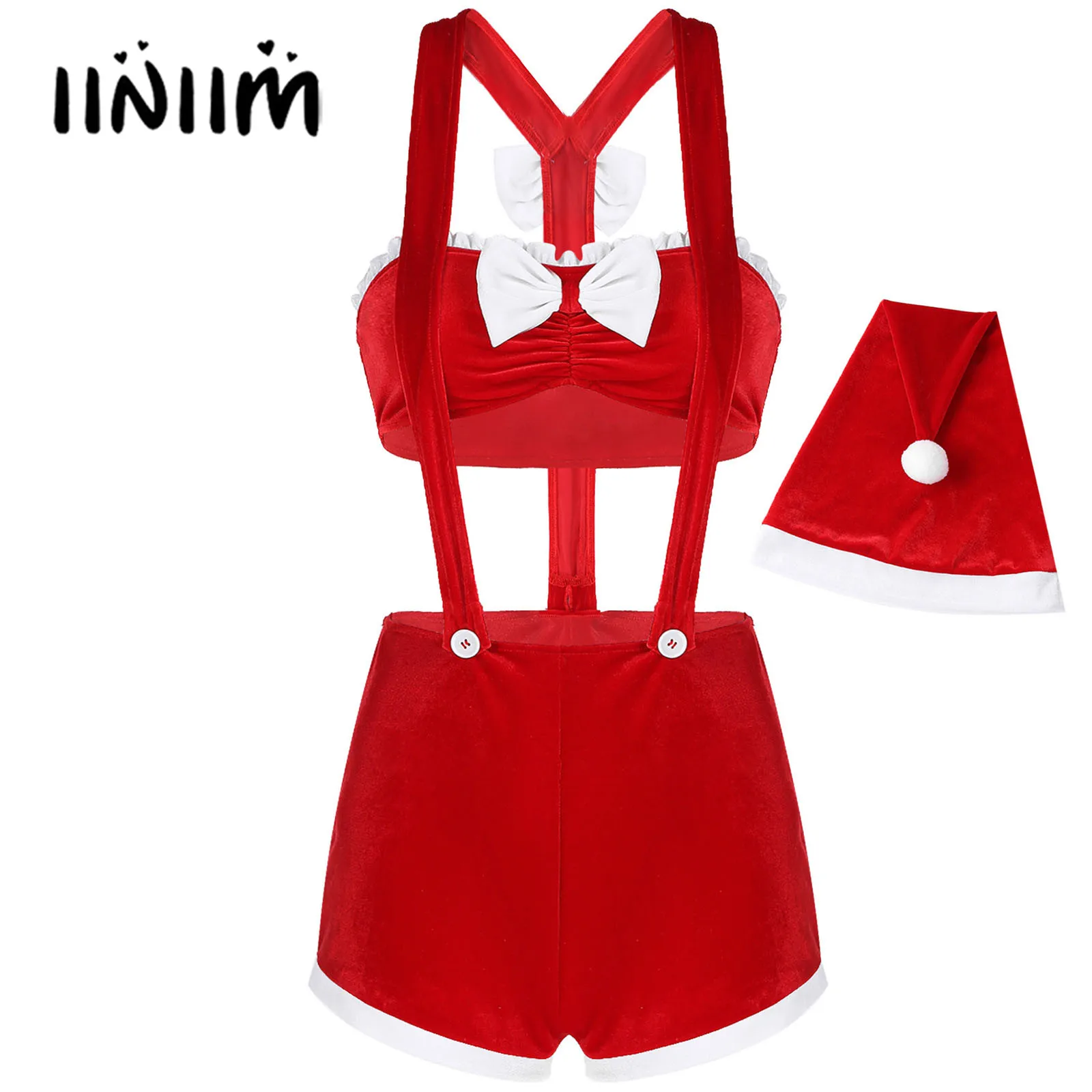 

Женский Рождественский Семейный комплект, сексуальный костюм для выступления на сцене, костюм для косплея, ночная рубашка с бантом, бюстгал...