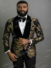 2022 элегантные брендовые черные золотые Цветочные мужские костюмы с брюками Костюм для жениха курение смокинг куртка Свадебные костюмы для мужчин лучший мужской блейзер