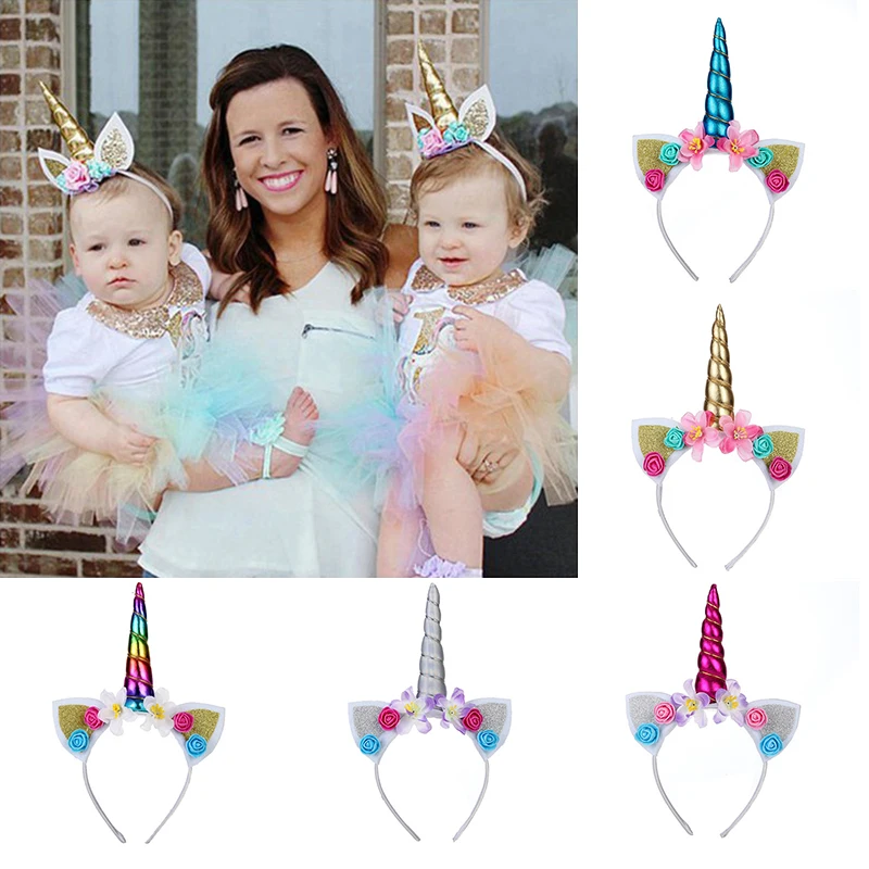 

Cute Unicorn Horn Headband Happy Birthday Party Decorations Unicorn Party Hair Band Baby Shower Decor Kids Hair Accessories