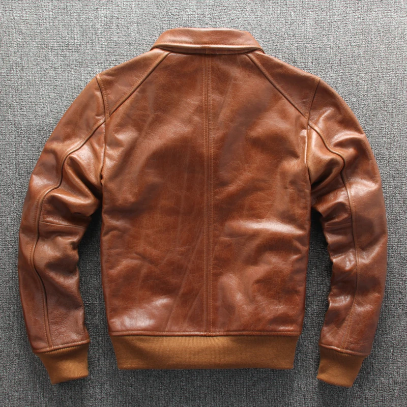 

2021 Brown Men Slim Fit Motorcycle Leather Jacket Large Size XXXL Genuine Cowhide Spring Biker's Natural Coat FREE SHIPING