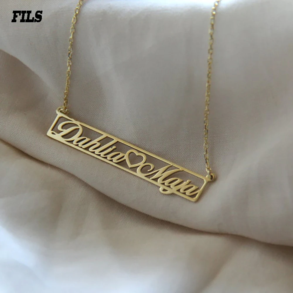 

Fils Custom Necklace-Personalized Hollow Nameplate Tag Charm Pendant Necklace-Stainless Steel Name Necklace-Women Gift Jewelry